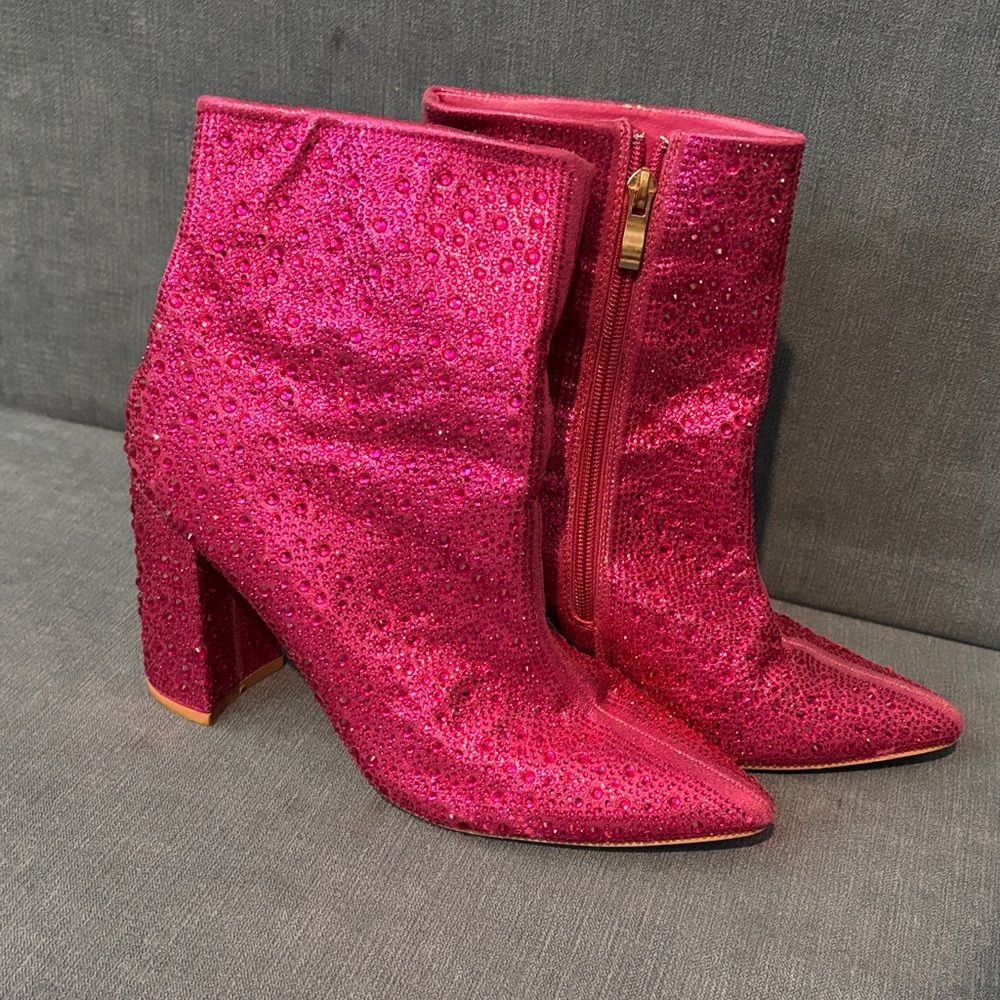 Embellished Fuchsia Pointed-Toe Ankle Boots